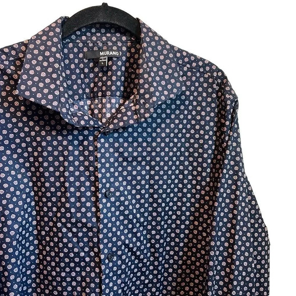 Murano men’s large navy and pink floral print button down shirt - Picture 1 of 7